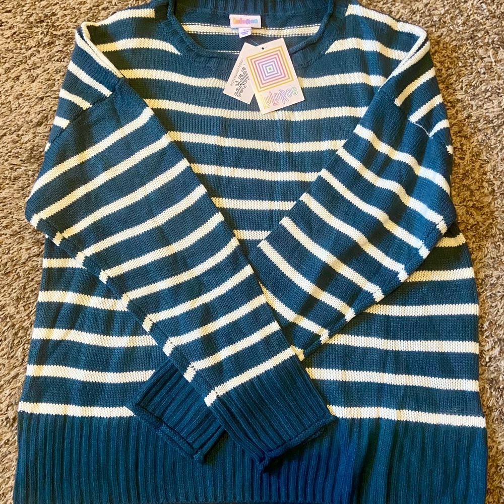 LuLaRoe Teal and White Knit Sweater